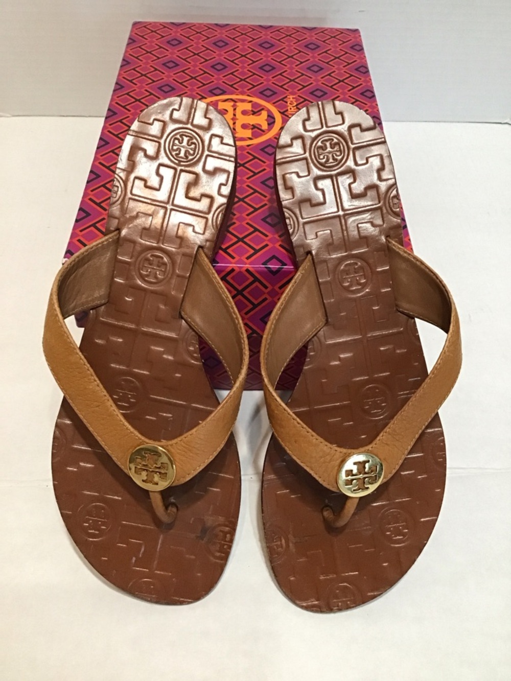 Tory Burch Brown and Tan Logo Thong Sandals